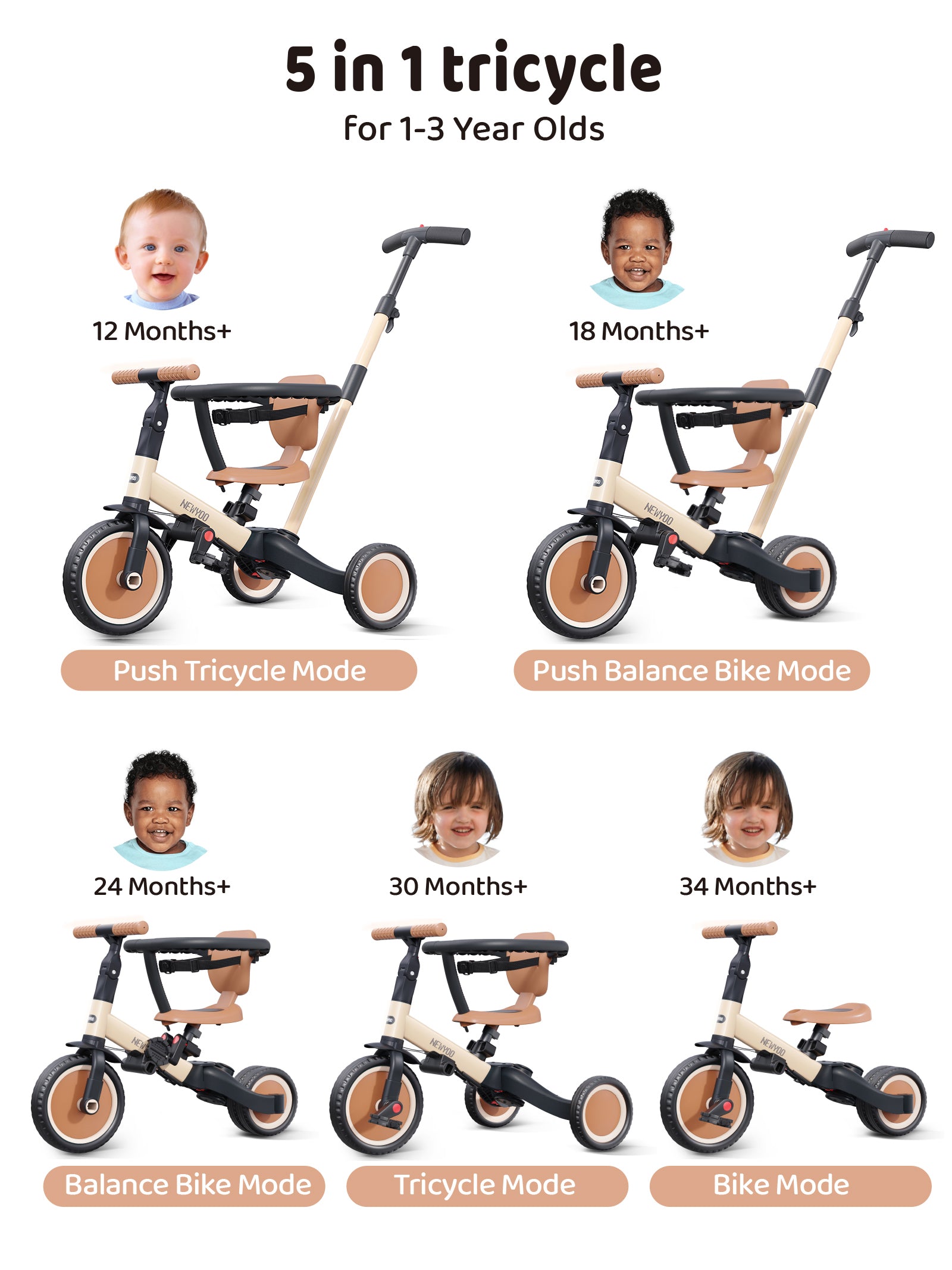 newyoo Tricycle, TR008, Khaki,