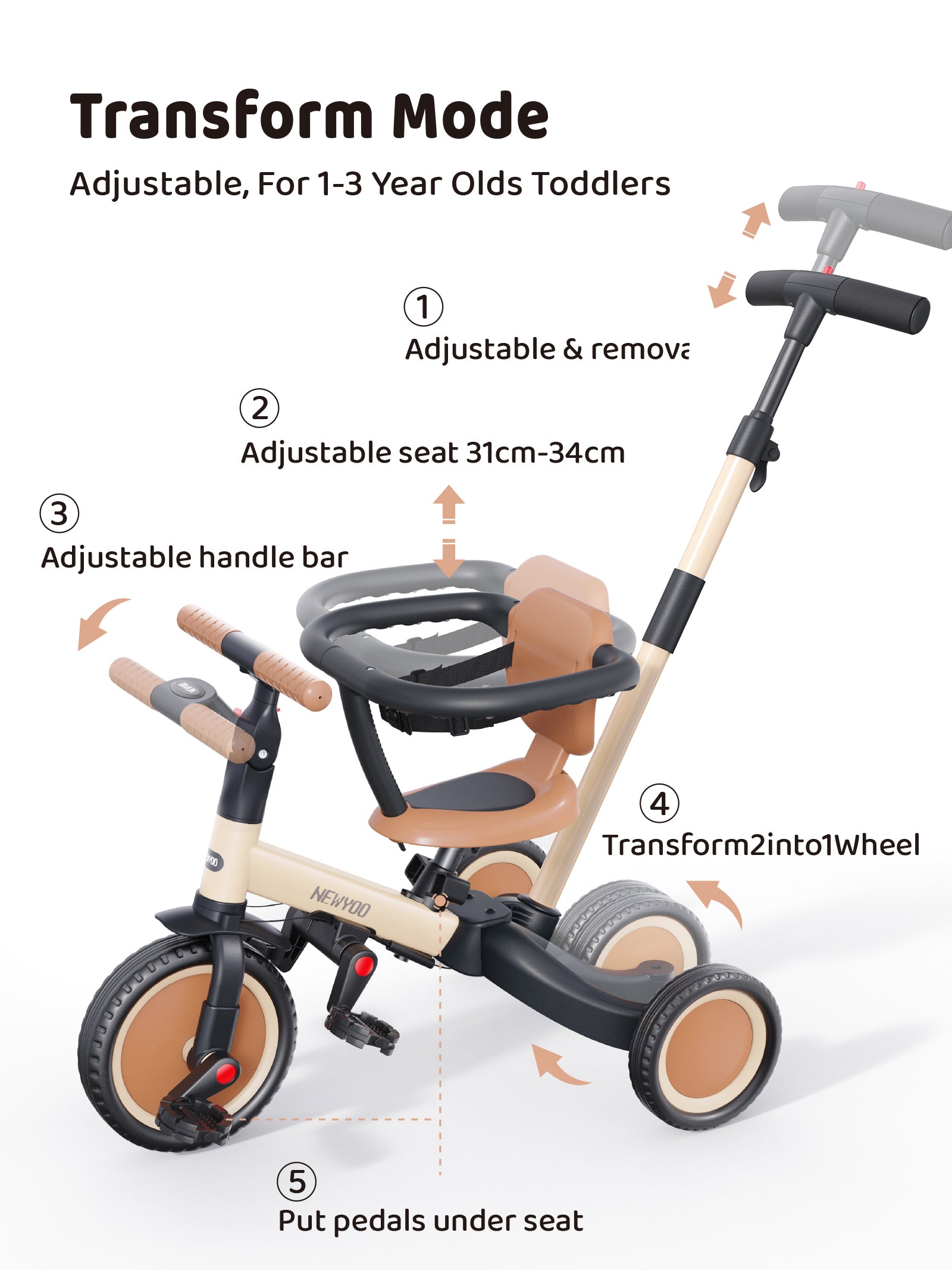 newyoo Tricycle, TR008, Khaki,
