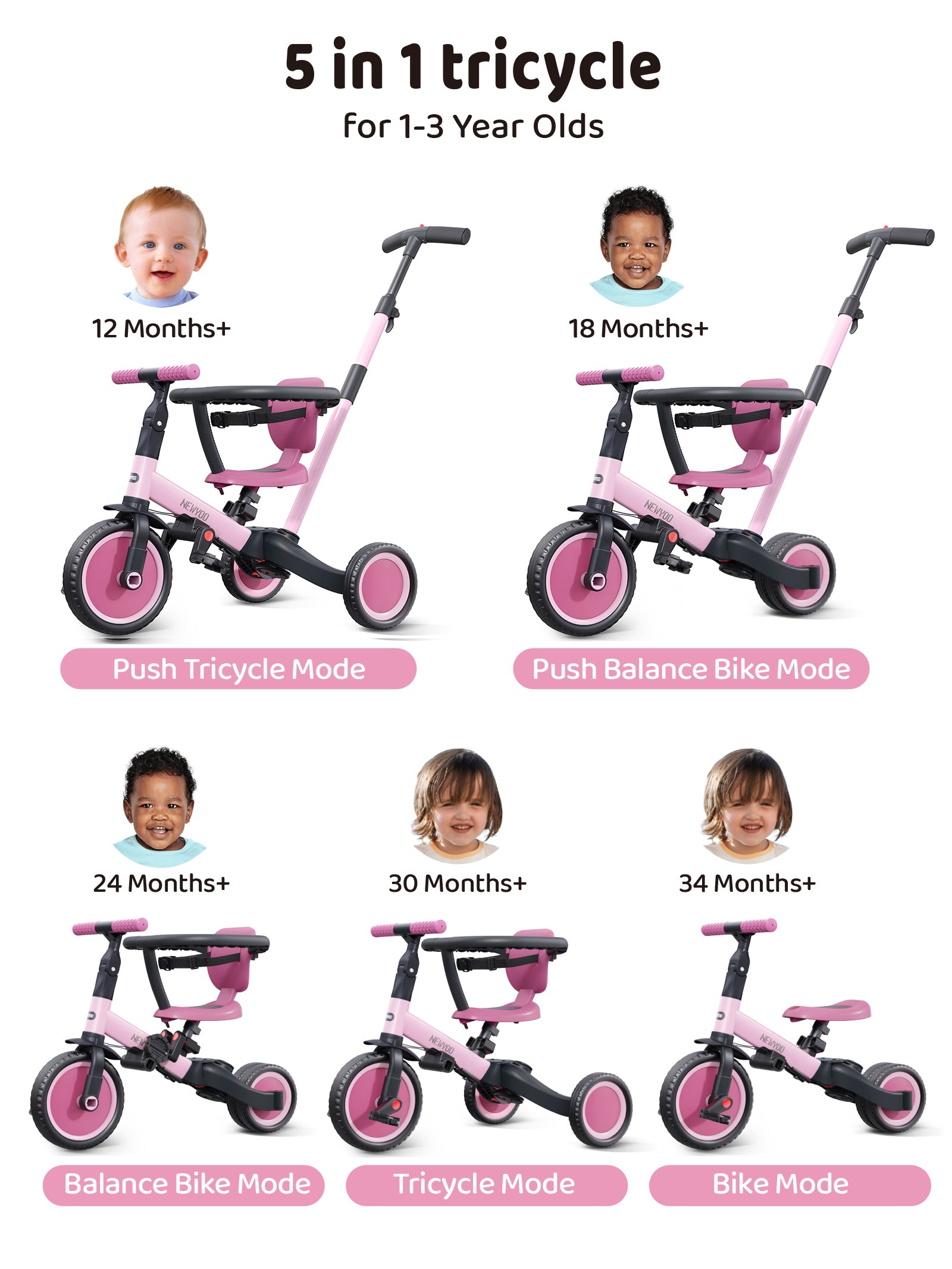 newyoo Tricycle, TR008, Pink