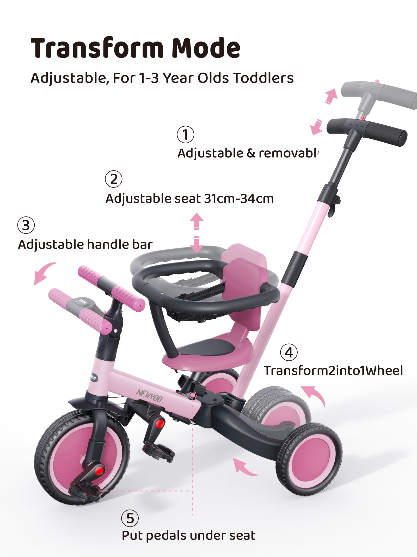 newyoo Tricycle, TR008, Pink