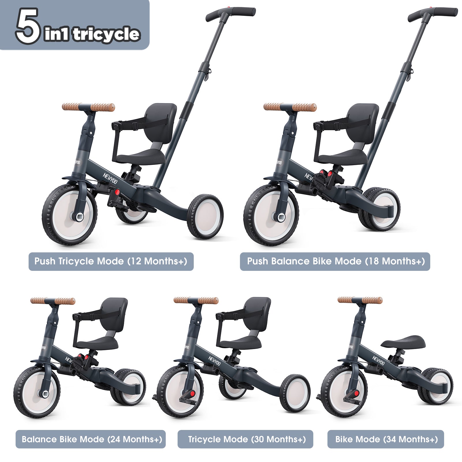 newyoo Tricycle, TR007, Dark Grey