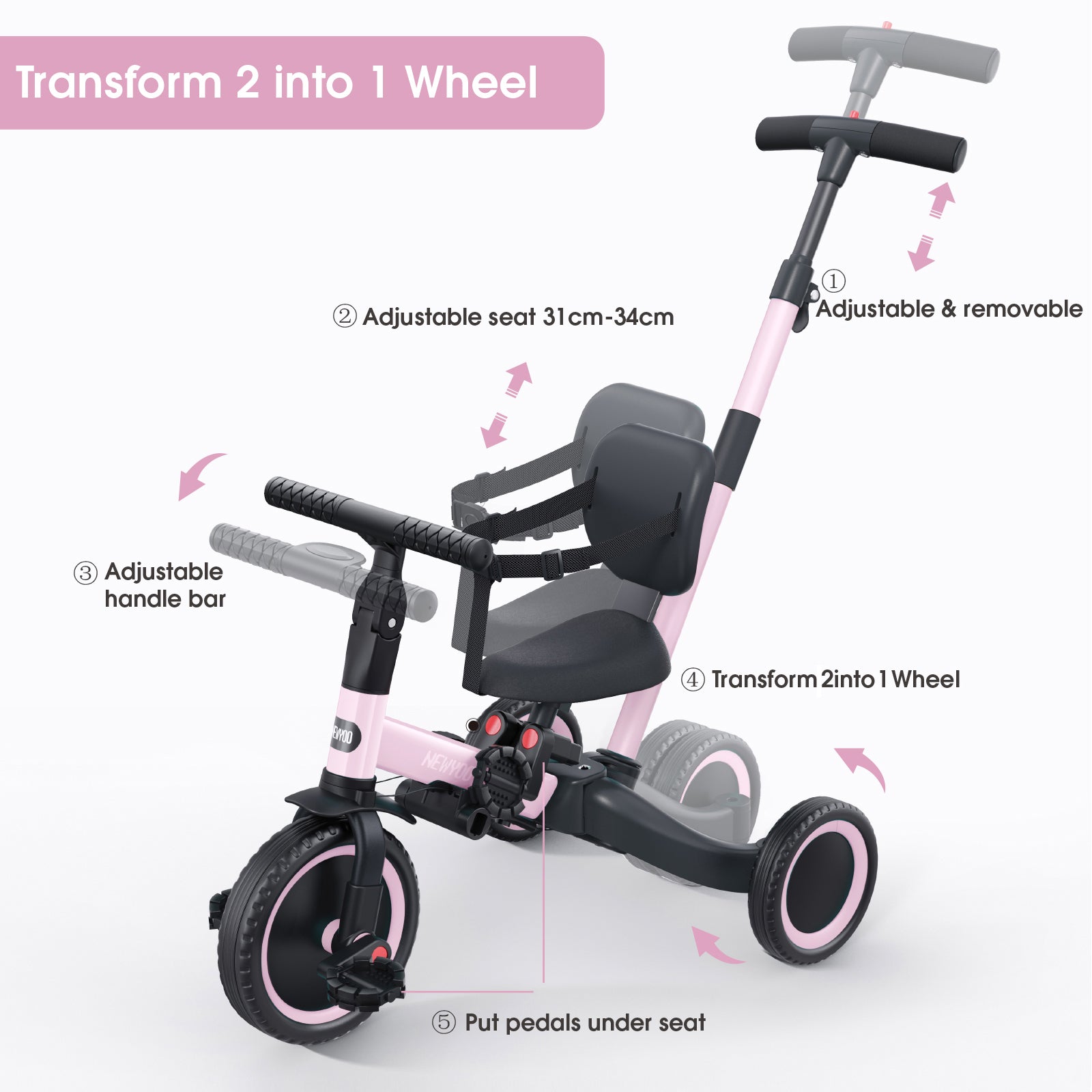 newyoo Tricycle, Pink, TR007