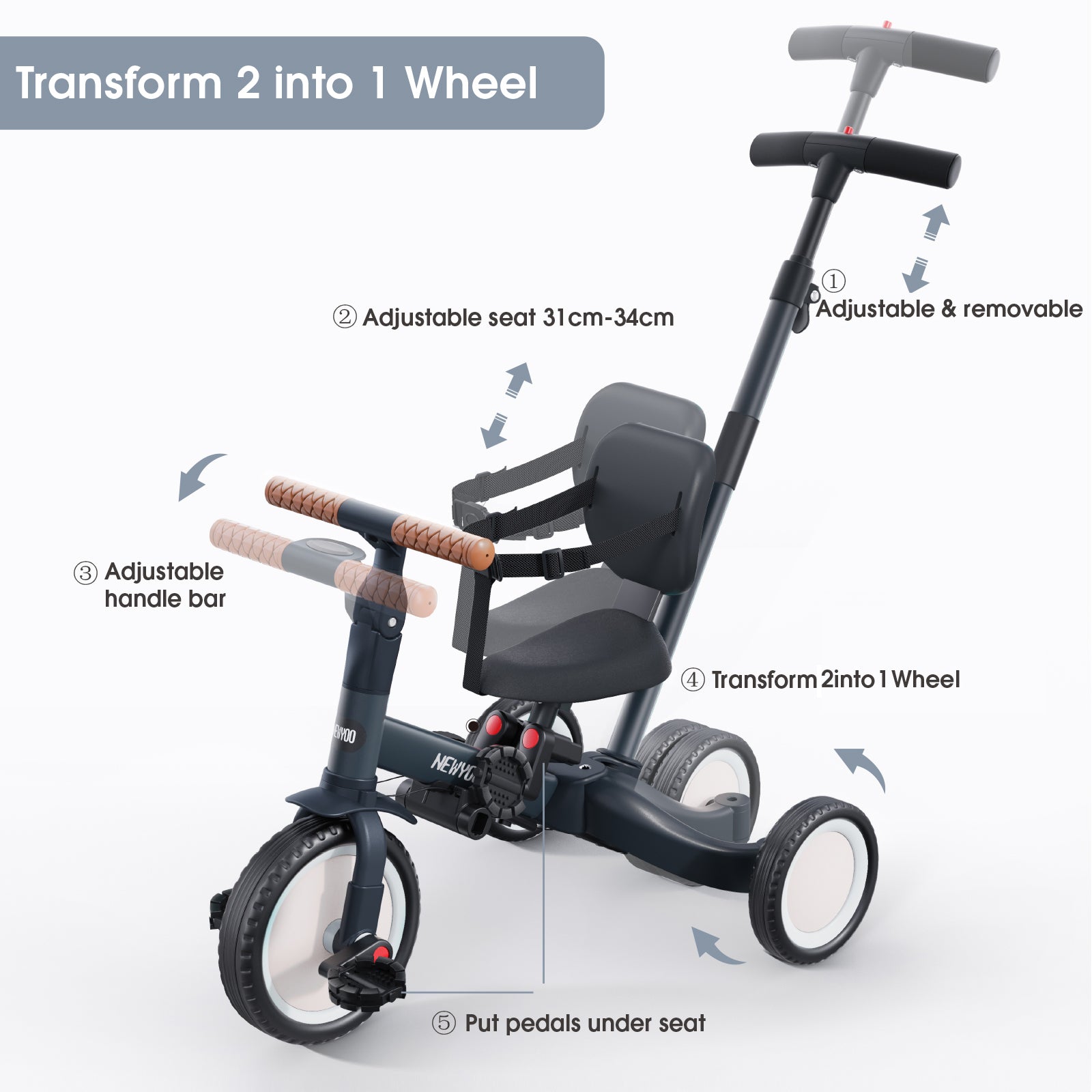 newyoo Tricycle, TR007, Dark Grey