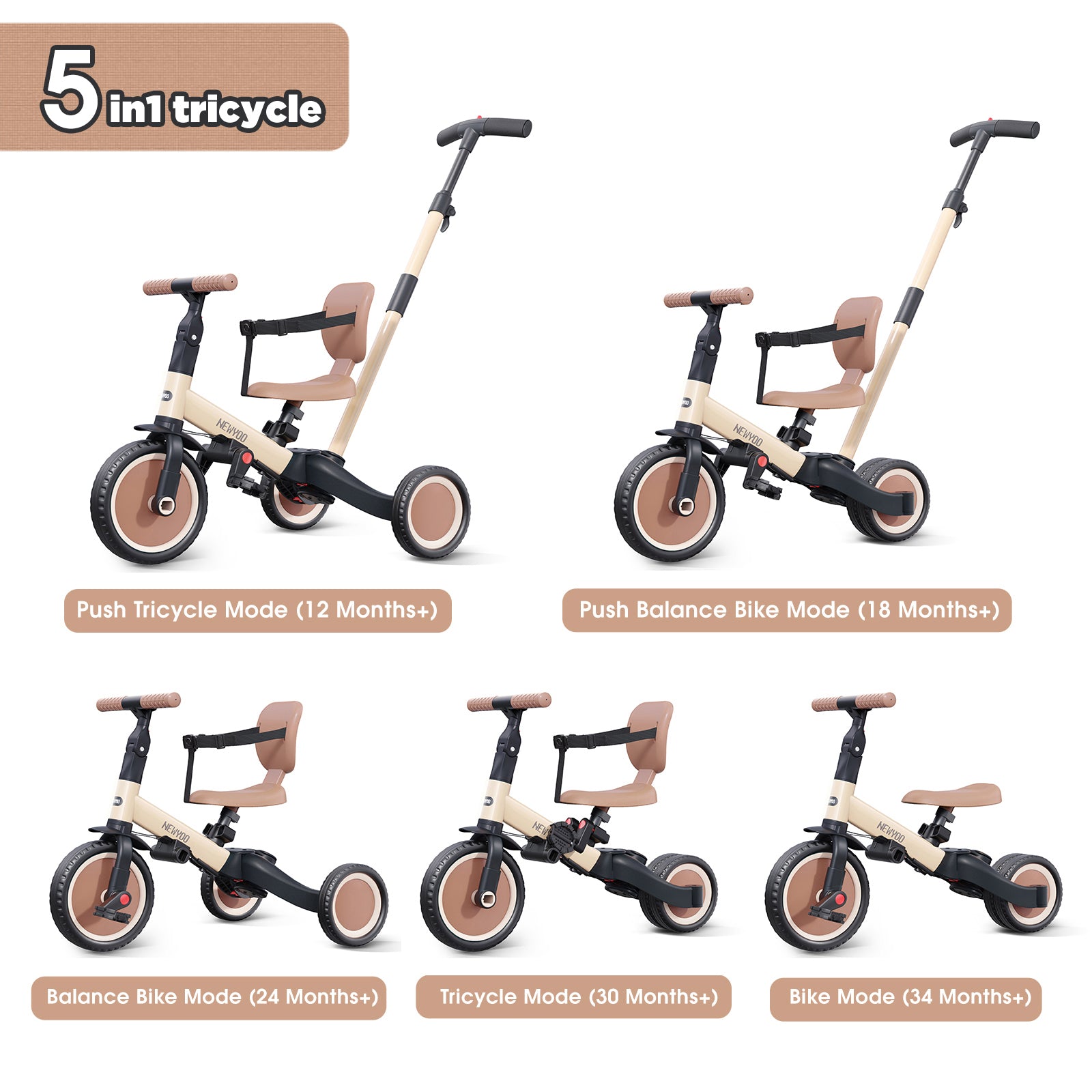 newyoo Tricycle, Khaki, TR007